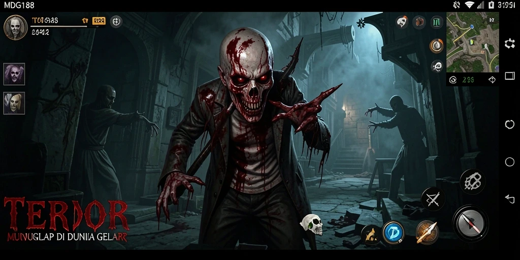 Screenshot gameplay MDG188 menampilkan momen seram di rumah angker.
