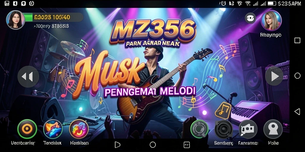 Tangkapan layar utama MZ356 menampilkan gameplay penuh musik.