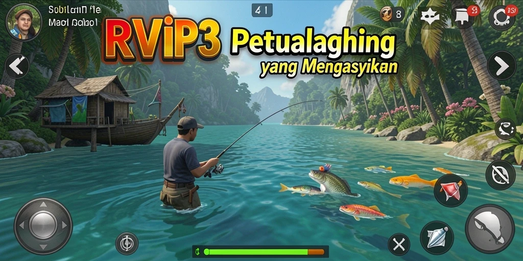Screenshot gameplay <strong>RVIP3</strong> menampilkan aksi memancing yang seru dan menantang.