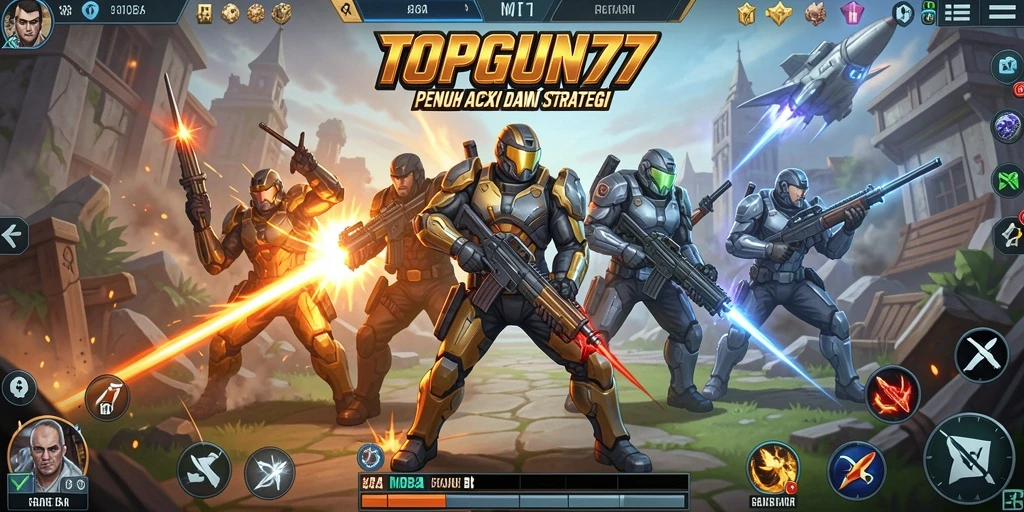 Tampilan yang menakjubkan dari gameplay MOBA di TOPGUN77.